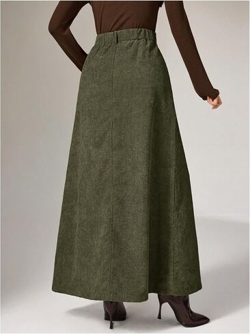 MakeMeChic Women's Business Casual Corduroy Skirt High Waisted Zip Up A Line Maxi Skirts in Saudi Arabia