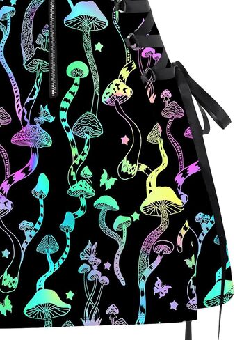 DRESSFO Women’s Gothic Buckle Strap Mini Dress – Lace Up Zipper Dress in Galaxy Skull Mushroom Print (Black4/1X) in Saudi Arabia