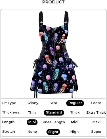DRESSFO Women’s Gothic Buckle Strap Mini Dress – Lace Up Zipper Dress in Galaxy Skull Mushroom Print (Black4/1X) in Saudi Arabia