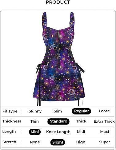 DRESSFO Women’s Gothic Buckle Strap Mini Dress – Lace Up Zipper Dress in Galaxy Skull Mushroom Print (Black4/1X) in Saudi Arabia