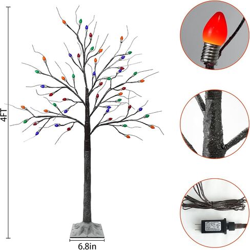 شجرة البتولا مقاس 60.96 سم مع 144 مصباح LED، شجرة مضيئة بيضاء صغيرة مضاءة صناعيًا مع مؤقت لديكور المنزل الداخلي لعيد الميلاد على سطح الطاولة in Kuwait