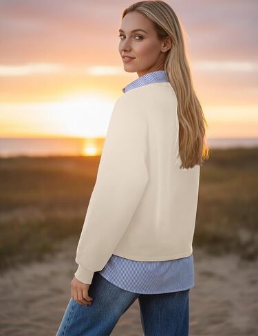 Womens Long Sleeve Polo Shirt 2 in 1 Button Down Collared Patchwork Pullover Top Casual Loose Contrast Fall Outfits in Saudi Arabia