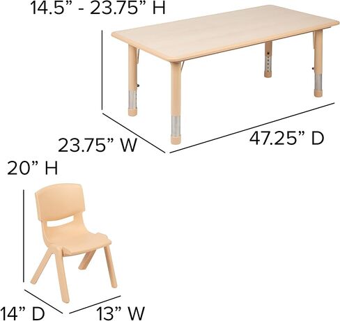 EMMA + OLIVER 23.625 بوصة عرض × 47.25 بوصة طول طاولة أنشطة مستطيلة من البلاستيك الطبيعي مع 6 كراسي in Kuwait