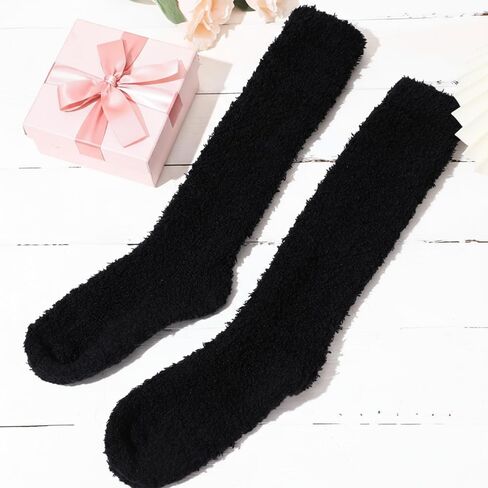 2 Pairs Fuzzy Socks for Women Soft Warm Fluffy Knee High Socks Winter Cozy Long Stockings in Saudi Arabia