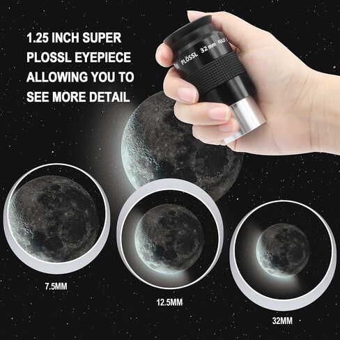 Astromania Telescope Eyepiece Set 1.25 Inch Super Plossl Eyepiece Set 6.3mm 15mm 26mm, 5 Element Fully Multi Coated Metal 52 Degree Apparent Field, Telescope Accessory Set for Astronomy Telescope in Saudi Arabia
