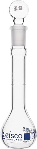 Volumetric Flask, 100ml - Class A, ASTM - Tolerance ±0.100 ml - Glass Stopper - Single, Blue Graduation - Eisco Labs in Kuwait