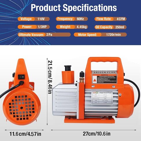 BACOENG 4 CFM 1/3 HP Sparkless Vacuum Pump, 110V Single Stage Rotary Vane HVAC Vacuum Pump for R32 R1234yf R134a R410a R22 AUTO AC Refrigerant Recharging in Saudi Arabia