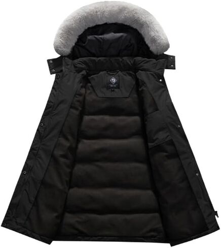 معطف شتوي منتفخ سميك للسيدات من KVE سترة ثلجية دافئة مع غطاء رأس قابل للإزالة من الفرو الصناعي in Kuwait