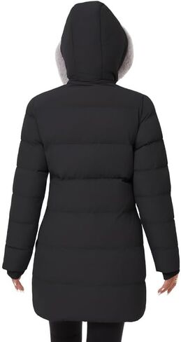 معطف شتوي منتفخ سميك للسيدات من KVE سترة ثلجية دافئة مع غطاء رأس قابل للإزالة من الفرو الصناعي in Kuwait