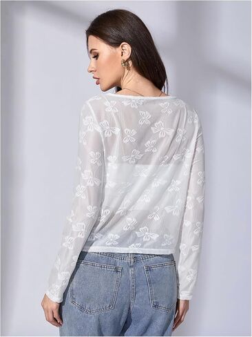 OYOANGLE Women's Sheer Mesh Button Front Cardigan Casual Long Sleeve Lightweight Cardigans in Saudi Arabia