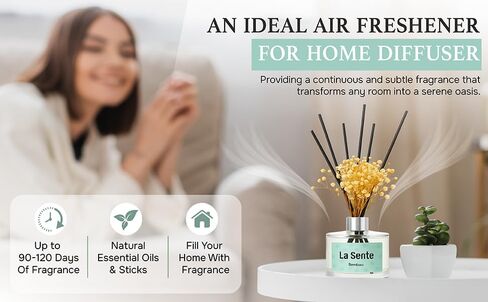 Reed Diffuser Set, Glass Bottle with Black Rattan Sticks, Dried White Flowers, 6.7fl oz, 200ml (Gardenia) in Saudi Arabia