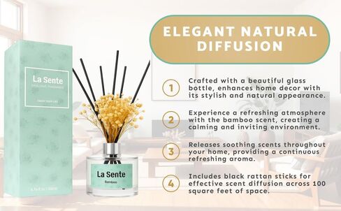 Reed Diffuser Set, Glass Bottle with Black Rattan Sticks, Dried White Flowers, 6.7fl oz, 200ml (Gardenia) in Saudi Arabia