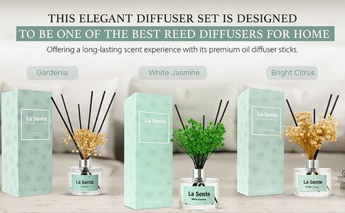 Reed Diffuser Set, Glass Bottle with Black Rattan Sticks, Dried White Flowers, 6.7fl oz, 200ml (Gardenia) in Saudi Arabia
