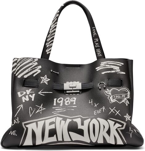 DKNY Large Satchel Bag, Black/Silver in Saudi Arabia
