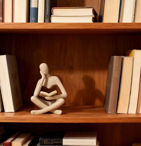Bookshelf Decor Home Decor - Abstract Thinker Sculpture Figurine Statue, Resin Modern Reading Sculpture for Office Desk, Coffee Table, Library, Living Room Decor (Beige) in Saudi Arabia