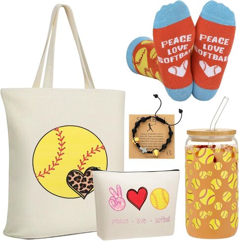 Chunful 6 Pcs Volleyball Gifts Set for Teen Girls & Women Team Essentials Accessories Include 16 oz Glass Jar Tumbler Canvas Tote Bag Makeup Bags Novelty Socks Bracelets for Volleyball Lover Coach in Saudi Arabia