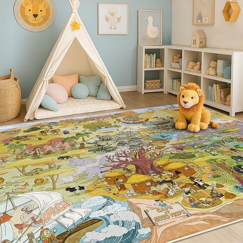 Kids Soft Play Rug 5x7 North America Map Play Mat – Nursery Rug World Animals Educational for Toddlers, Preschool, Classroom or Playroom – Learn Geography, Animals & Landmarks – Fun Washable Activity in Kuwait
