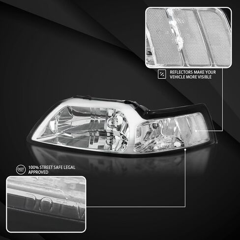 Autozensation Compatible with 1999-2004 Ford Mustang Smoke Lens Driving Headlights Tinted L + R Pair Headlamp in Kuwait
