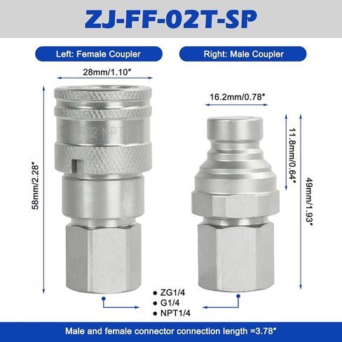Sinocmp 1/2 "Flat Face Hydraulic Connect Quick Connect Acplers/Couplings مع أغطية الغبار عالية التدفق الترجيح ISO 16028 ، 1/2" in Kuwait