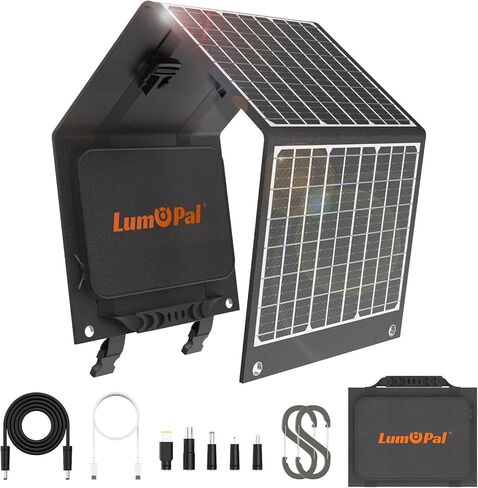 لوحة شمسية محمولة، LUMOPAL 40W شاحن شمسي قابل للطي مع USB-C PD 40W، 5V USB-A QC3.0، منافذ DC18-20V للسفر والتخييم وحقيبة الظهر المتوافقة مع محطة طاقة الهاتف iPad in Kuwait
