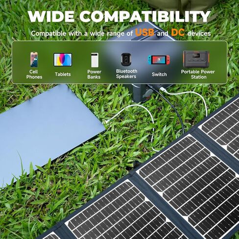 لوحة شمسية محمولة، LUMOPAL 40W شاحن شمسي قابل للطي مع USB-C PD 40W، 5V USB-A QC3.0، منافذ DC18-20V للسفر والتخييم وحقيبة الظهر المتوافقة مع محطة طاقة الهاتف iPad in Kuwait