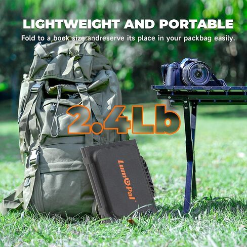 لوحة شمسية محمولة، LUMOPAL 40W شاحن شمسي قابل للطي مع USB-C PD 40W، 5V USB-A QC3.0، منافذ DC18-20V للسفر والتخييم وحقيبة الظهر المتوافقة مع محطة طاقة الهاتف iPad in Kuwait