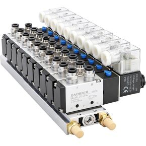 Baomain 4V210-08 DC 12V رأس واحد 2 موضع 5 طريق 4 صمام الملف اللولبي هوائي مع قاعدة in Saudi Arabia