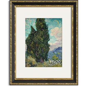 إطار صورة عتيق مقاس 16 × 20 من Yaetm، إطار ذهبي عتيق مزخرف مقاس 16 × 20 للجدار، حصيرة بيضاء للصور مقاس 11 × 14، قالب بعرض 1.5 بوصة - صورة أو منظر طبيعي - حامل على الحائط للمنزل (أسود/ذهبي، عبوتان) in Kuwait