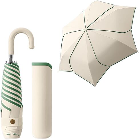 Petal Shape Folding Compact Travel Umbrella With PU Leather-Wrapped Hook-Shape Handle/6 Ribs/Portable Parasol/Lightweight/UV Protection/UPF 50+/Rain Sun/Backpack/Car/Teflon Coating/Women Kids in Kuwait