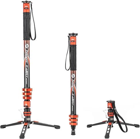 Monopod Fotopro 73 بوصة من ألياف الكربون مع أقدام ، 3 في 1 منصة شديدة التحمل لكاميرات Canon و Nikon و Sony Mirrorless و DSLR ، Max Load 22 رطلاً ، X-Airfly Mono Gray in Saudi Arabia