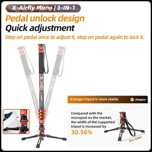 Monopod Fotopro 73 بوصة من ألياف الكربون مع أقدام ، 3 في 1 منصة شديدة التحمل لكاميرات Canon و Nikon و Sony Mirrorless و DSLR ، Max Load 22 رطلاً ، X-Airfly Mono Gray in Saudi Arabia