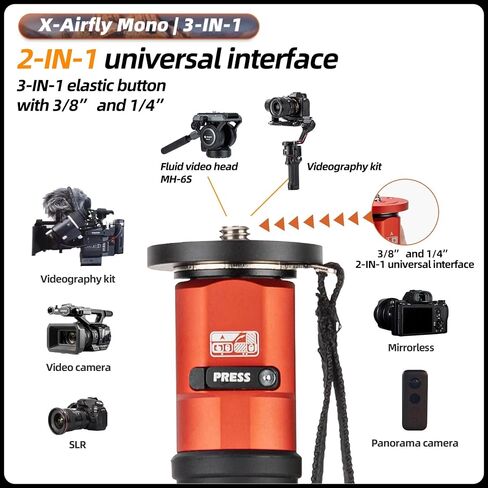 Monopod Fotopro 73 بوصة من ألياف الكربون مع أقدام ، 3 في 1 منصة شديدة التحمل لكاميرات Canon و Nikon و Sony Mirrorless و DSLR ، Max Load 22 رطلاً ، X-Airfly Mono Gray in Saudi Arabia