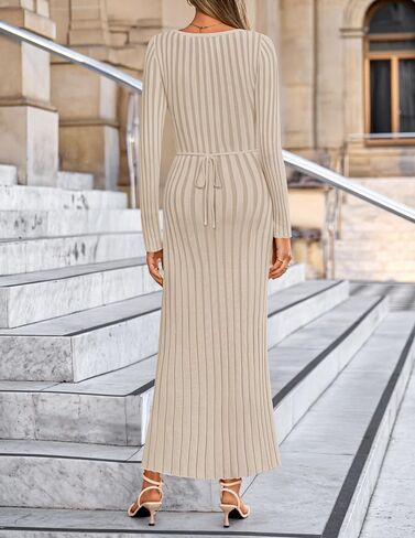 ZESICA Women's 2025 Fall Sweater Dress Long Sleeve V Neck Ribbed Knit Party Cocktail Bodycon Maxi Dresses in Saudi Arabia