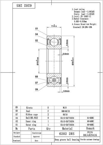 PGN (10 Pack) 6202-2RS Bearing - Lubricated Chrome Steel Sealed Ball Bearing - 15x35x11mm Bearings with Rubber Seal & High RPM Support in Saudi Arabia