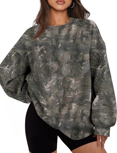 Women Camo Oversized Sweatshirt Crewneck Long Sleeve Graphic Maple Leaf Print Hoodie Camouflage Fall Pullover Top in Kuwait