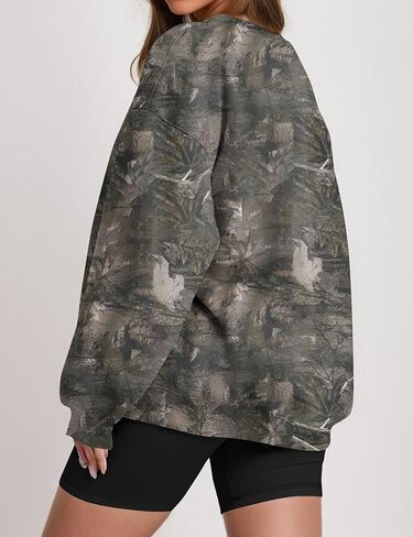 Women Camo Oversized Sweatshirt Crewneck Long Sleeve Graphic Maple Leaf Print Hoodie Camouflage Fall Pullover Top in Kuwait