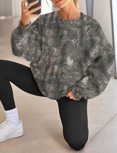Women Camo Oversized Sweatshirt Crewneck Long Sleeve Graphic Maple Leaf Print Hoodie Camouflage Fall Pullover Top in Kuwait