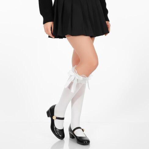 جوارب سوداء مكشكشة، جوارب لوليتا قطنية للفتيات حتى الركبة مع فيونكة، هدية جورب Kawaii Goth Lolita للنساء للارتداء اليومي والرقص في المدرسة in Kuwait