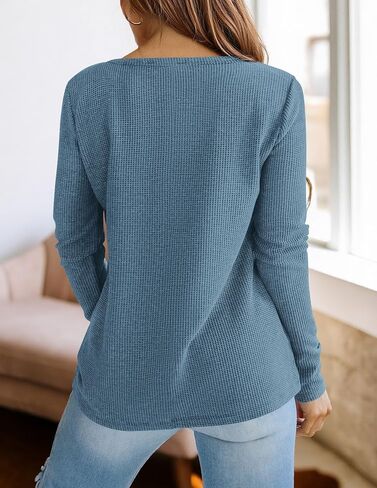 PRETTYGARDEN Long Sleeve Shirts for Women 2025 Fall V Neck Waffle Basic Tee Dressy Casual Winter Blouses Knit Tunic Tops in Saudi Arabia