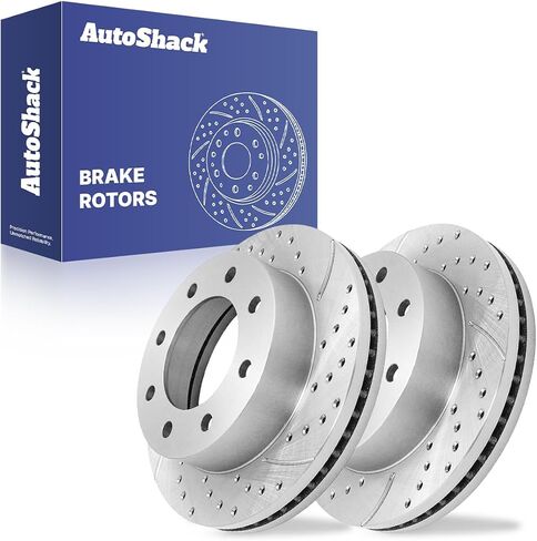 دوارات الفرامل الخلفية المحفورة والمشقوقة من AutoShack | بديل لسيارة شيفروليه سيلفرادو 2500 HD Express 3500 Express 2500 GMC Sierra 2500 HD Savana 3500 RWD | أسود مطلي بالكهرباء | مجموعة 2 جهاز كمبيوتر | حارس الليل in Saudi Arabia