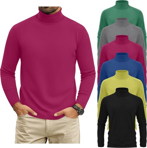 6 Pack Mens Big and Tall Turtleneck Shirts Long Sleeve Loose Fit Tops Basic Pullover Multipack Tees in Saudi Arabia