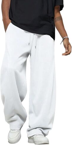 ZAFUL Men's Baggy Sweatpants Solid Color Wide Leg Sweat Pants Casual Loose Lounge Pants with Pockets in Saudi Arabia