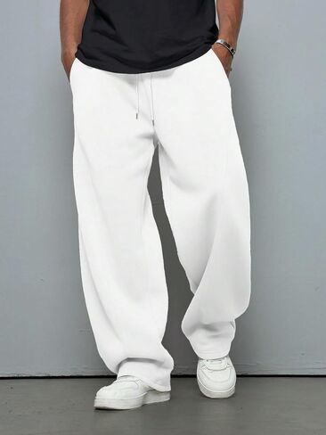 ZAFUL Men's Baggy Sweatpants Solid Color Wide Leg Sweat Pants Casual Loose Lounge Pants with Pockets in Saudi Arabia
