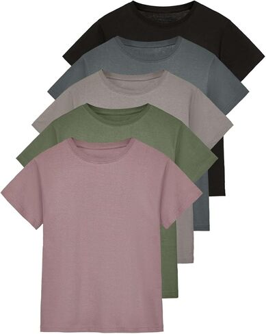 Real Essentials 5 Pack: Women’s 100% Cotton Relaxed Fit Short Sleeve T-Shirts Fashion Trendy Tees (Available in Plus Size) in Saudi Arabia