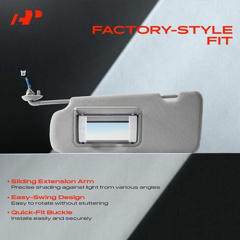 A-Premium Driver Left Side Sun Visor Compatible with Toyota Highlander 2014 2015 2016 2017 2018 2019 - with Vanity Mirror, with Vanity Light, Gray Color - Replaces 743200E074B0, 74320-0E074-B0 in Saudi Arabia