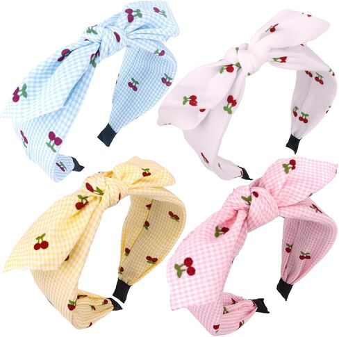 Bandana Headband for Women Wide Bow Knotted Headbands Rabbit ear Elastic Hairband Paisley Hair Bands No Slip Cute Hair Accessories, 4PCS(Black, Red, White, Anvy Blue) in Kuwait