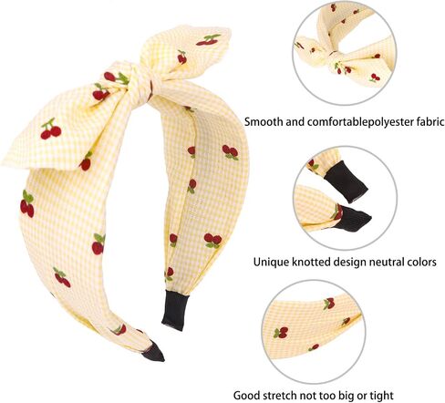 Bandana Headband for Women Wide Bow Knotted Headbands Rabbit ear Elastic Hairband Paisley Hair Bands No Slip Cute Hair Accessories, 4PCS(Black, Red, White, Anvy Blue) in Kuwait