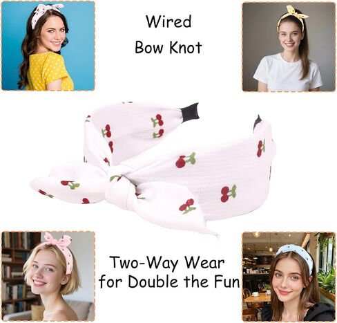 Bandana Headband for Women Wide Bow Knotted Headbands Rabbit ear Elastic Hairband Paisley Hair Bands No Slip Cute Hair Accessories, 4PCS(Black, Red, White, Anvy Blue) in Kuwait
