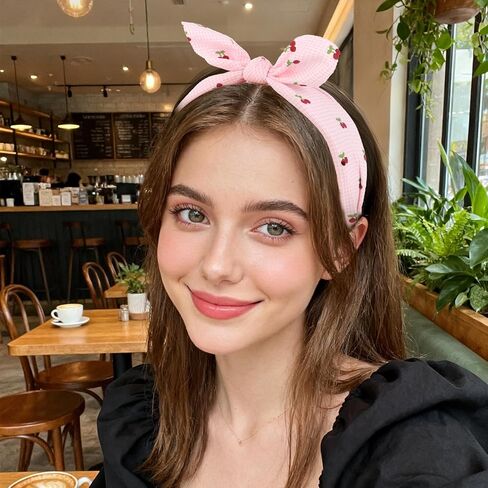 Bandana Headband for Women Wide Bow Knotted Headbands Rabbit ear Elastic Hairband Paisley Hair Bands No Slip Cute Hair Accessories, 4PCS(Black, Red, White, Anvy Blue) in Kuwait
