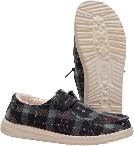 HEYDUDE Wendy Confetti Plaid Cozy Red/Green/Multi Size 7، أحذية نسائية، أحذية بدون كعب سهلة الارتداء، مريحة وخفيفة الوزن in Kuwait
